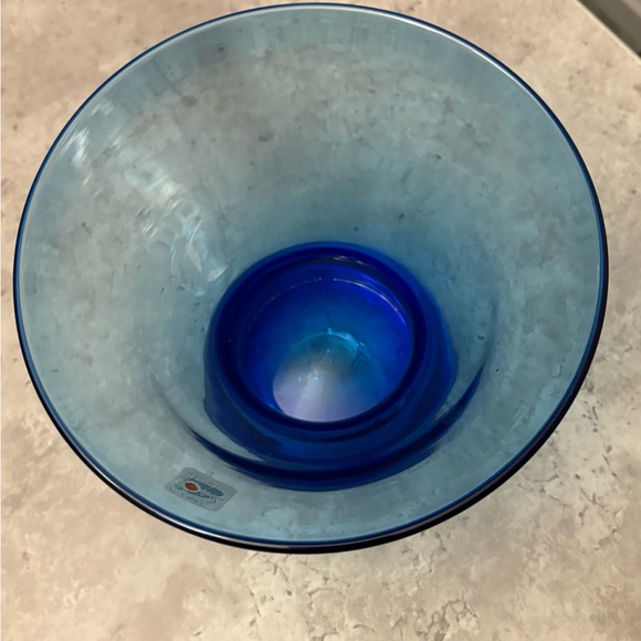 Vintage Mid Century Blenko Blue Glass Center Bowl w/Label - Picture 4 of 12